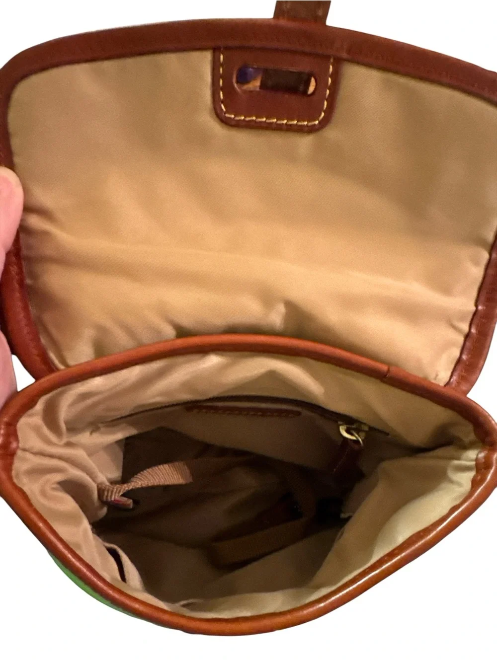 Dooney & Bourke neon Green Nylon Brown Leather Shoulder Bag